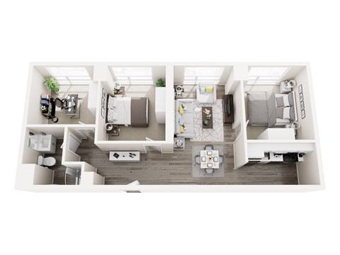 Floor plan for 2 beds, 1 bath, 890 sqft